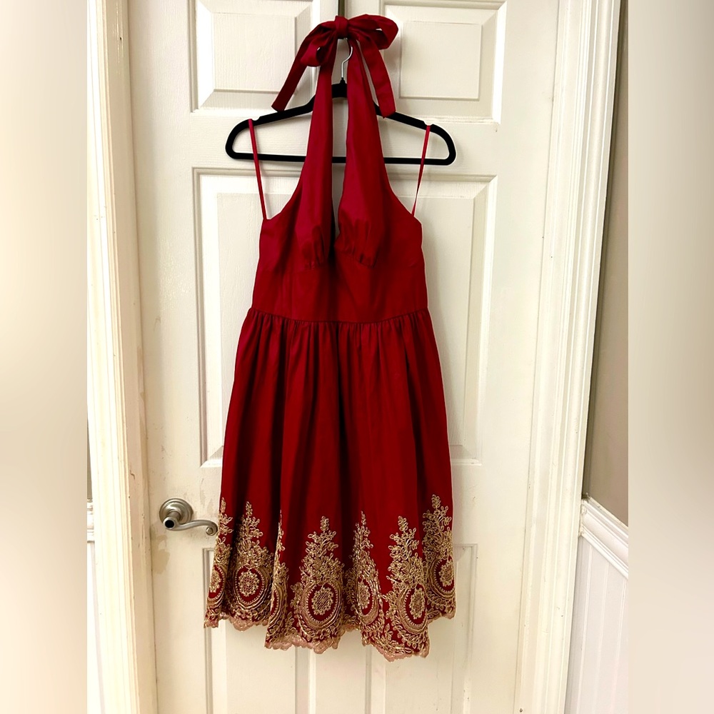 Retro Floral Lace Applique Swing Cocktail Dress